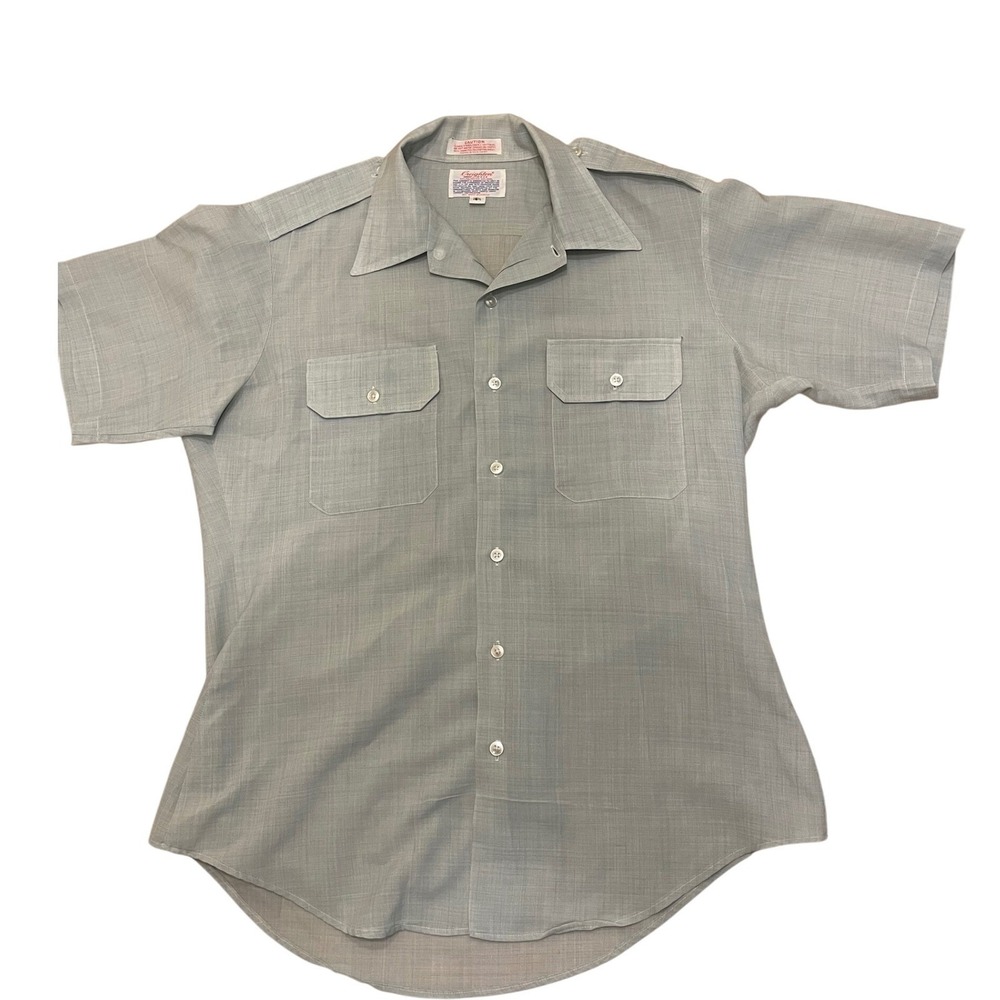 Creighton Tan/Grey; Shirt Short Sleeve Button Up Poly Wool Blend Size 16.5